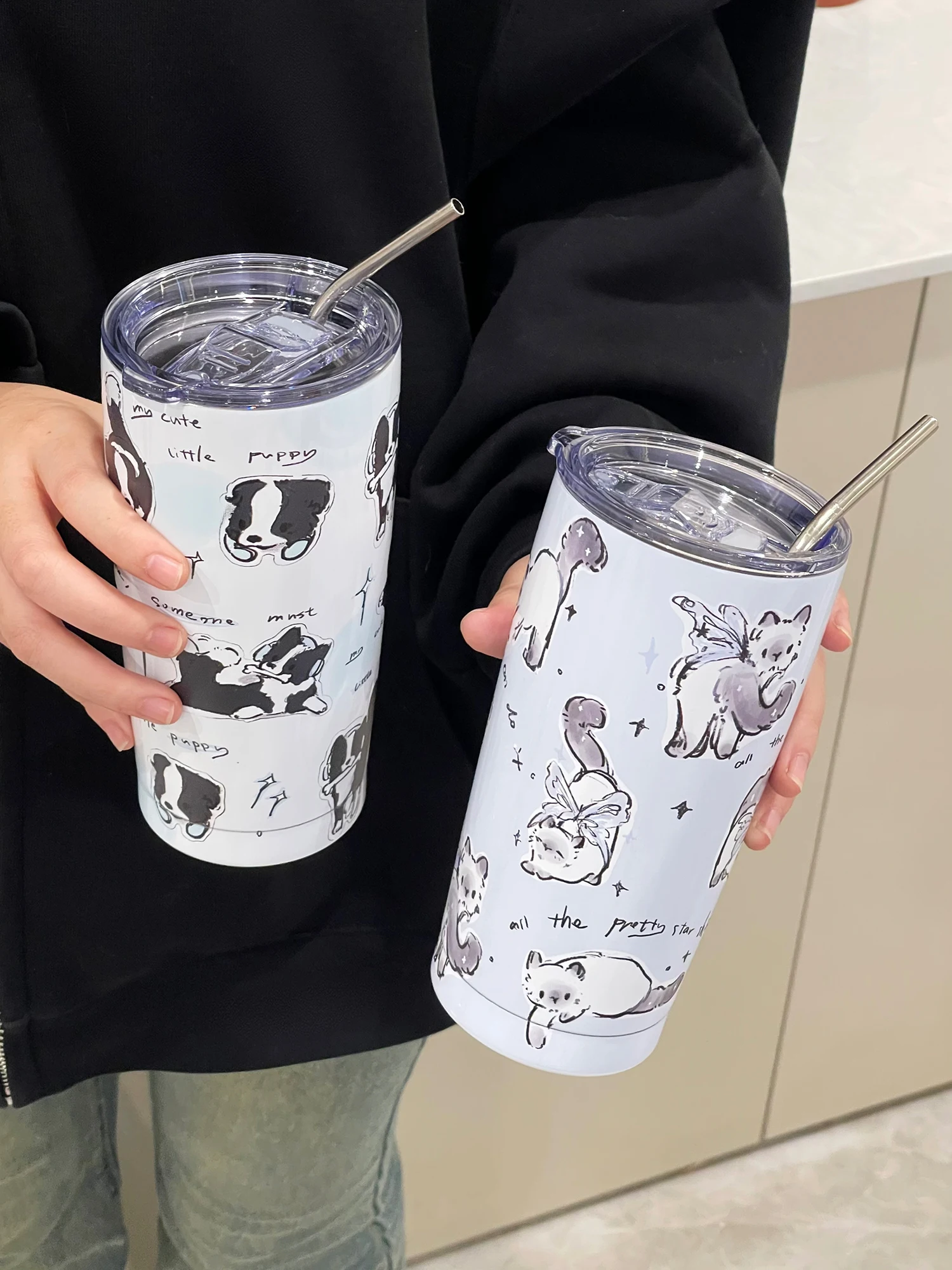 

Large Capaci Stainl Steel Insulated Mug Cute Cartoon Portable Tea Brewing Cup for Women High Aesthetic Value Water Bottle