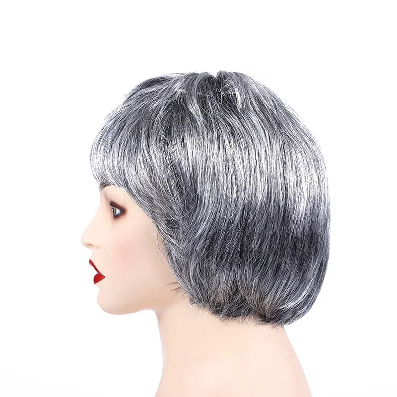 Perruque de cheveux noire et blanche, accessoires d'Halloween, perruques de fête costumée