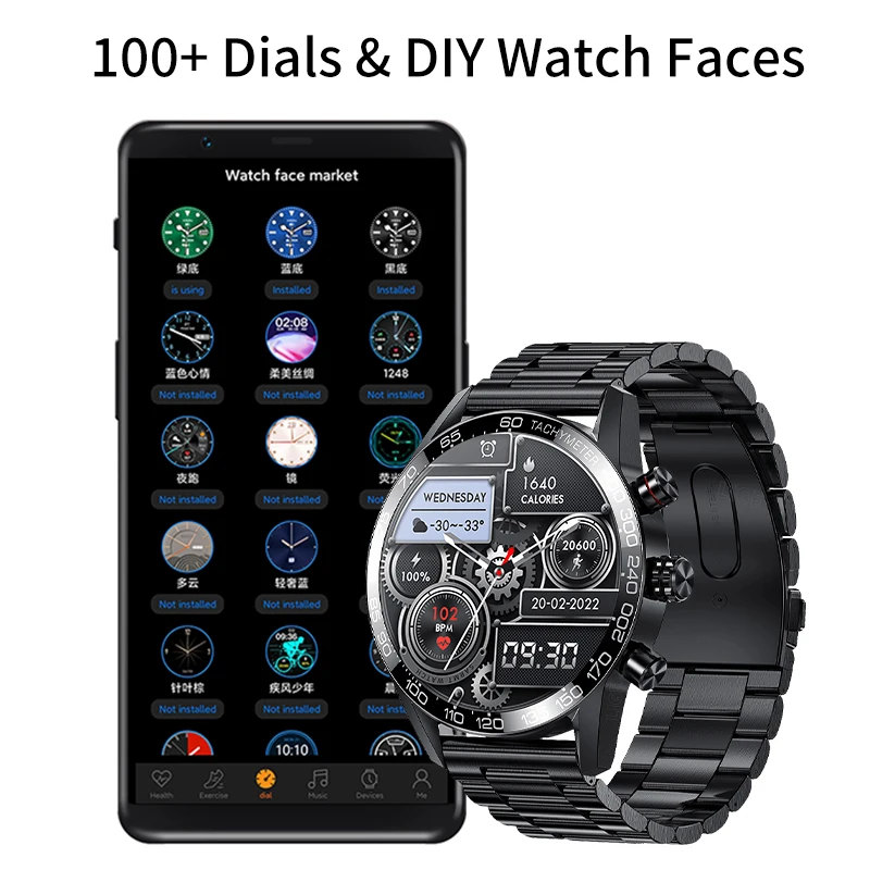 Montre connectée AMOLED pour les hommes d'affaires, appels, lecteur de musique, fréquence cardiaque, pression artérielle, étanche IP67, entièrement tactile, 2024