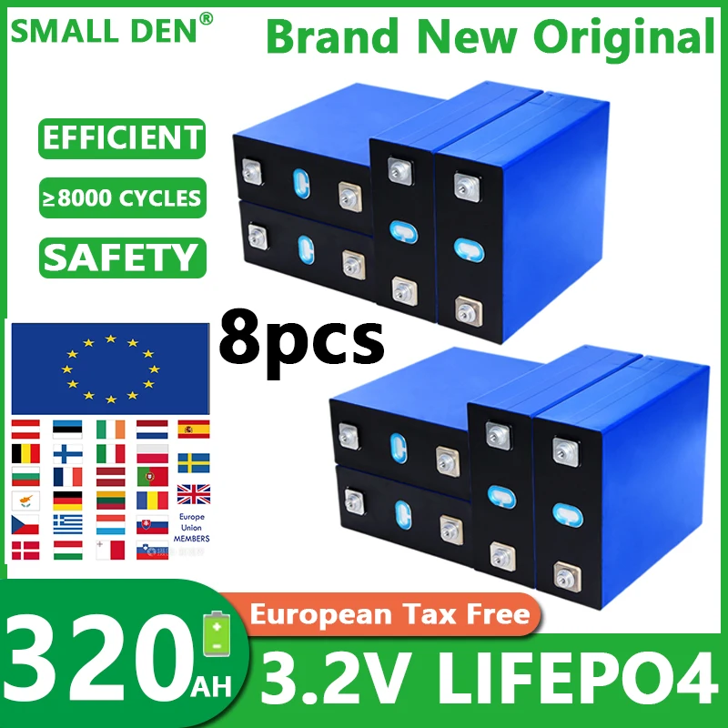 

8pcs 3.2V 320Ah Lifepo4 Battery Grade A DIY 12V 24V 48V Rechargeable Battery Pack for RV Boat Golf Cart Solar duty-free