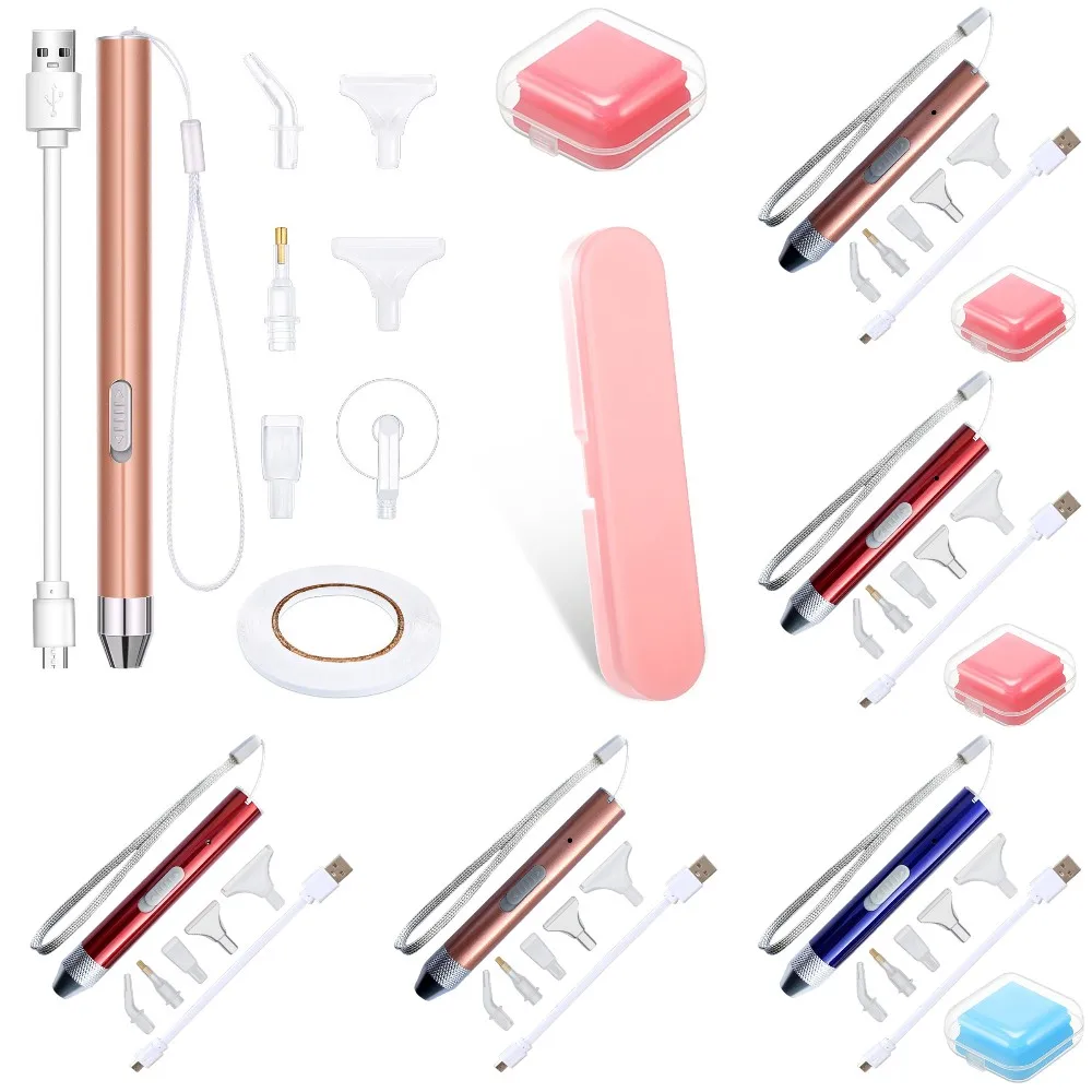 USB Rechargeable Diamond Painting Pen LED Lighting Point Drill Pens with Light 5D DIY Tool Replacement Heads Nails Craft