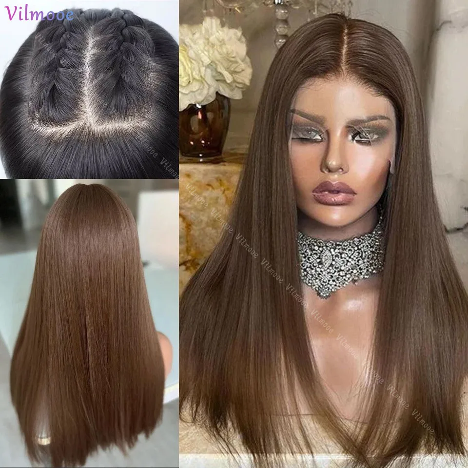 Brazilian 13x4 Brown Chocolate Straight Scalp Base Lace Front Wigs 4# Human Hair Wigs HD Transparent 5x5 Silk Top Wigs For Women