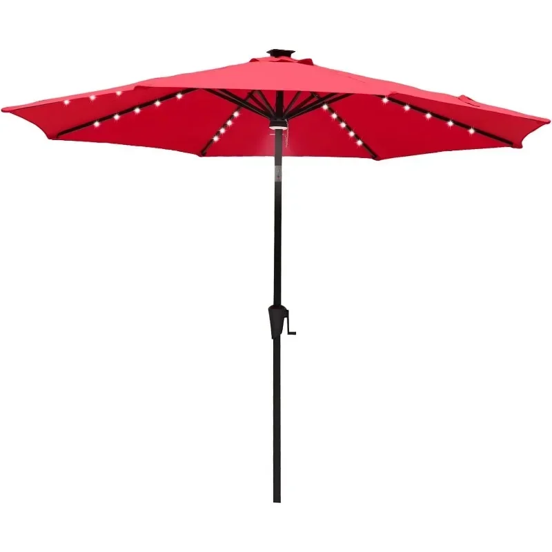 11 ft Solar Powered Outdoor Market Patio Table Umbrella with LED Lights and Tilt