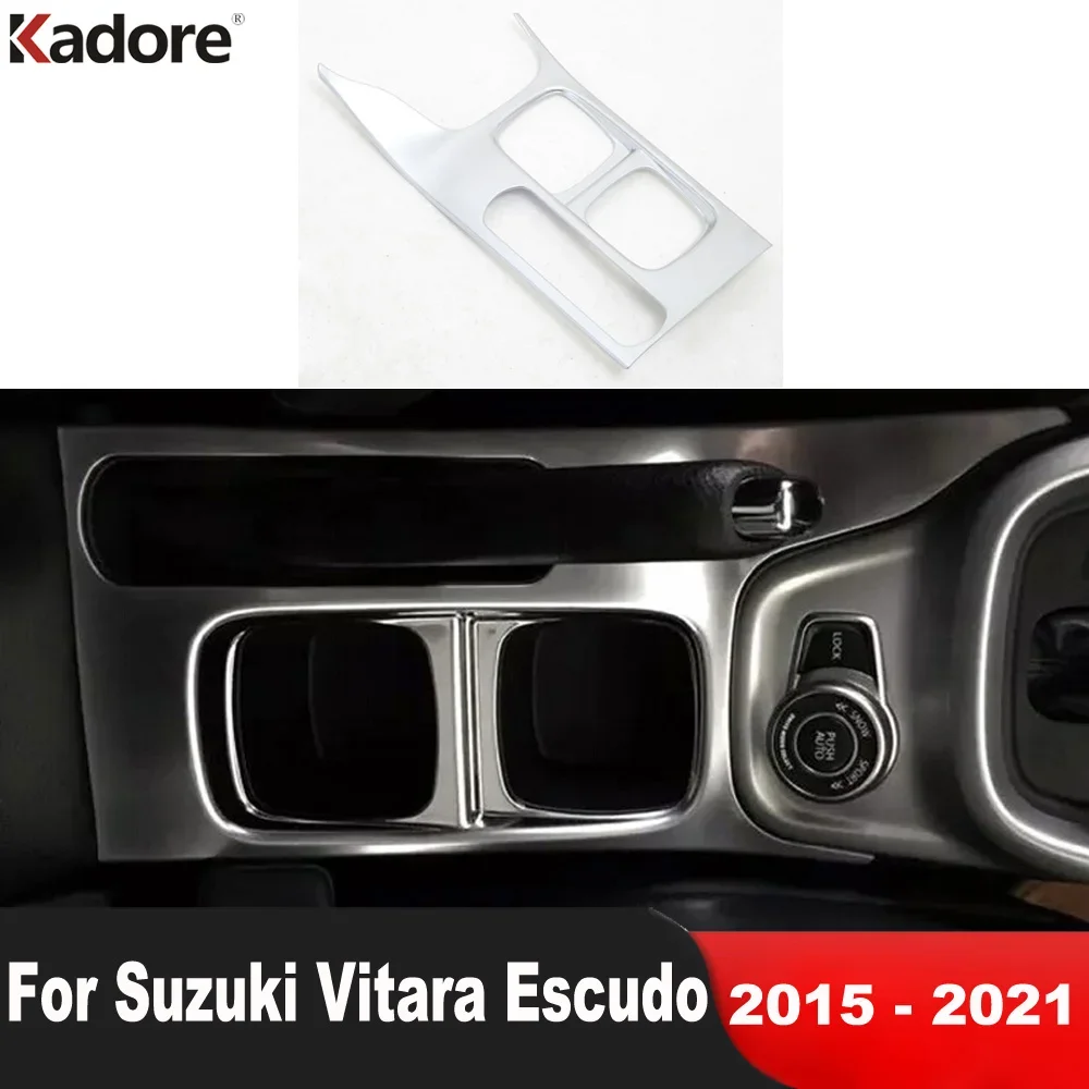 For Suzuki Vitara Escudo 2015-2019 2020 2021 Matte Car Gear Shift Box Cover Trim Water Cup Holder Frame Interior Accessories