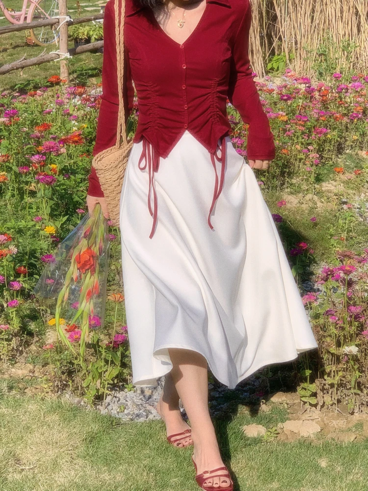 

Elegant A-Line Skirt by Yuan Ying Spring Summer Slimming Vintage Umbrella Skirt Women's High Waist Polyester Fiber