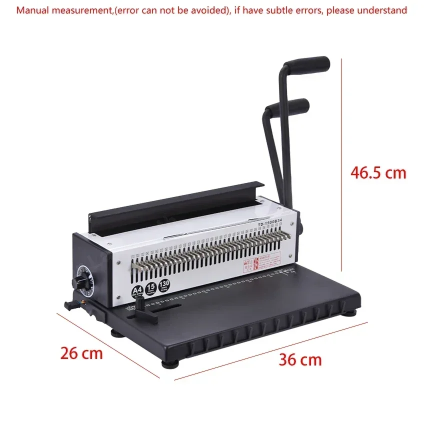 TD-1500B34 Manual Spiral Wire Binding Machine Metal 34 Punching Hole Square 4*4mm Photo Album A4 Paper Binder Puncher Machine