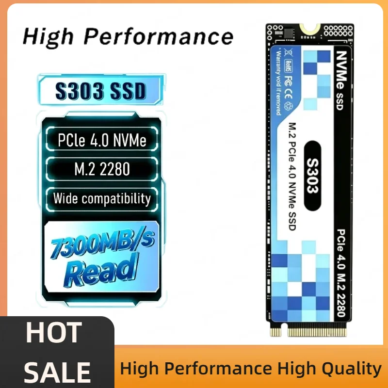 S303 PCIe Gen4 NVMe M.2 SSD, 7300MB/s Max Sequential Read, 500GB-4TB Internal Drive for Desktop Systems and Laptops.