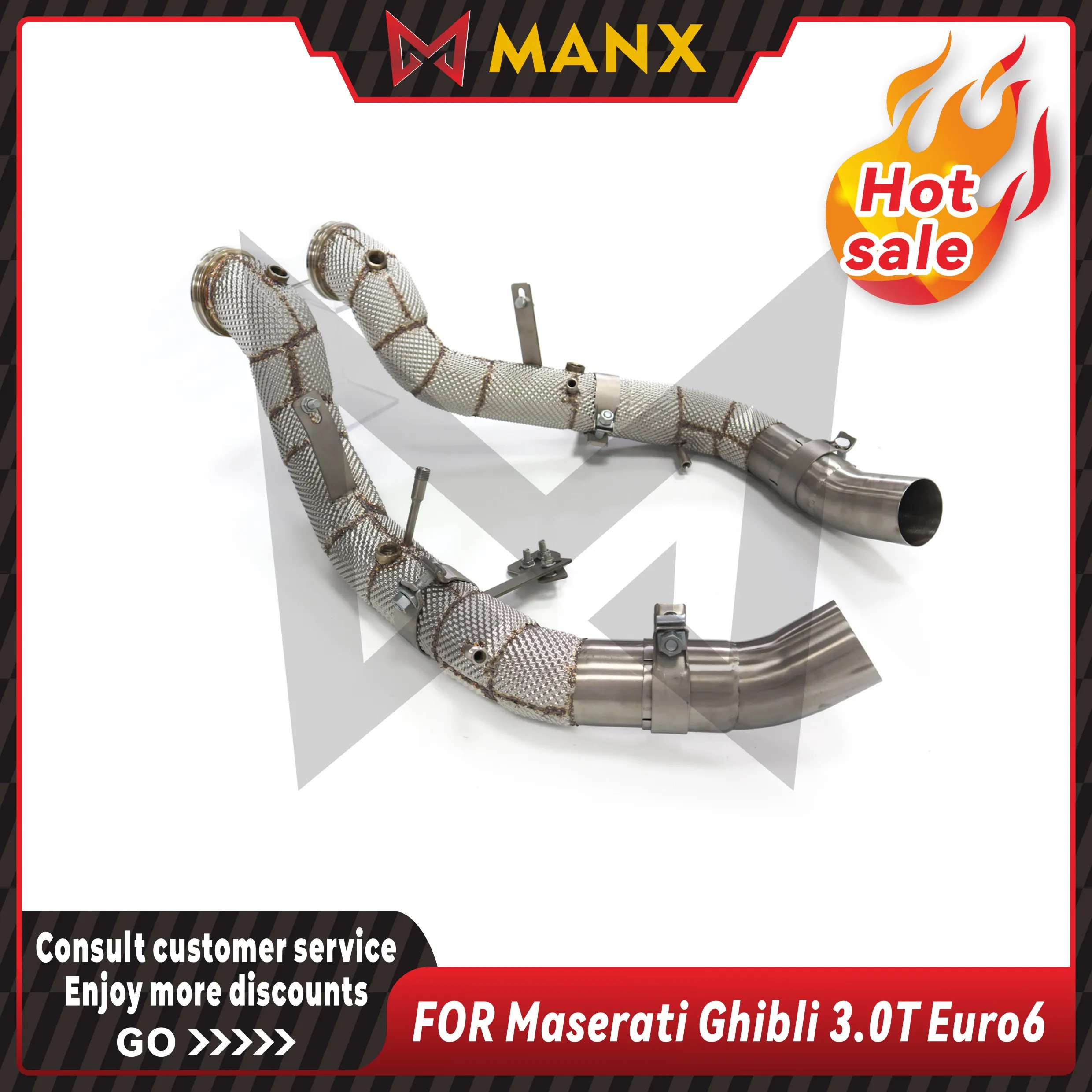 MANX Car Exhaust system for Maserati Ghibli 3.0T Euro6 Catalyzed Downpipe Catless Downpipe Stainless steels exhaust pipe