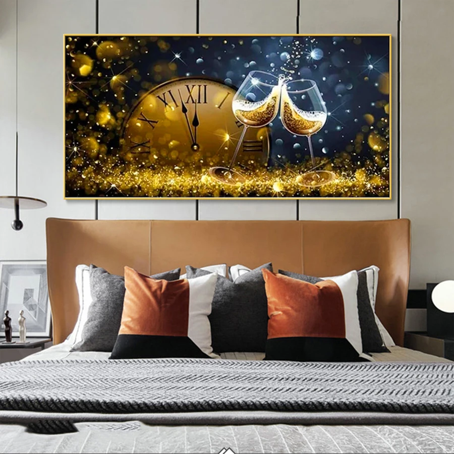 Abstract Clock Champagne Cheers Diy 5D Diamond Painting fantasy art Full Rhinestone Mosaic Embroidery Night Landscape Wall Decor