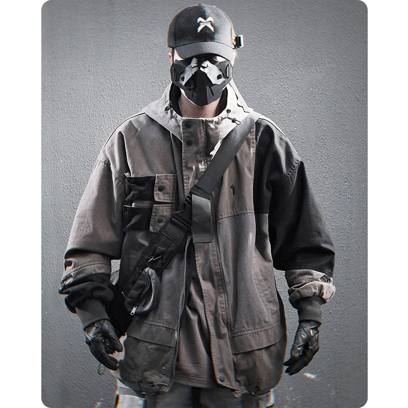 

Unisex Multiple pockets streetwear Spring Tactical Splice Hoodie Relaxed Casual Functional Jacket Harajuku Men's clothing Coat