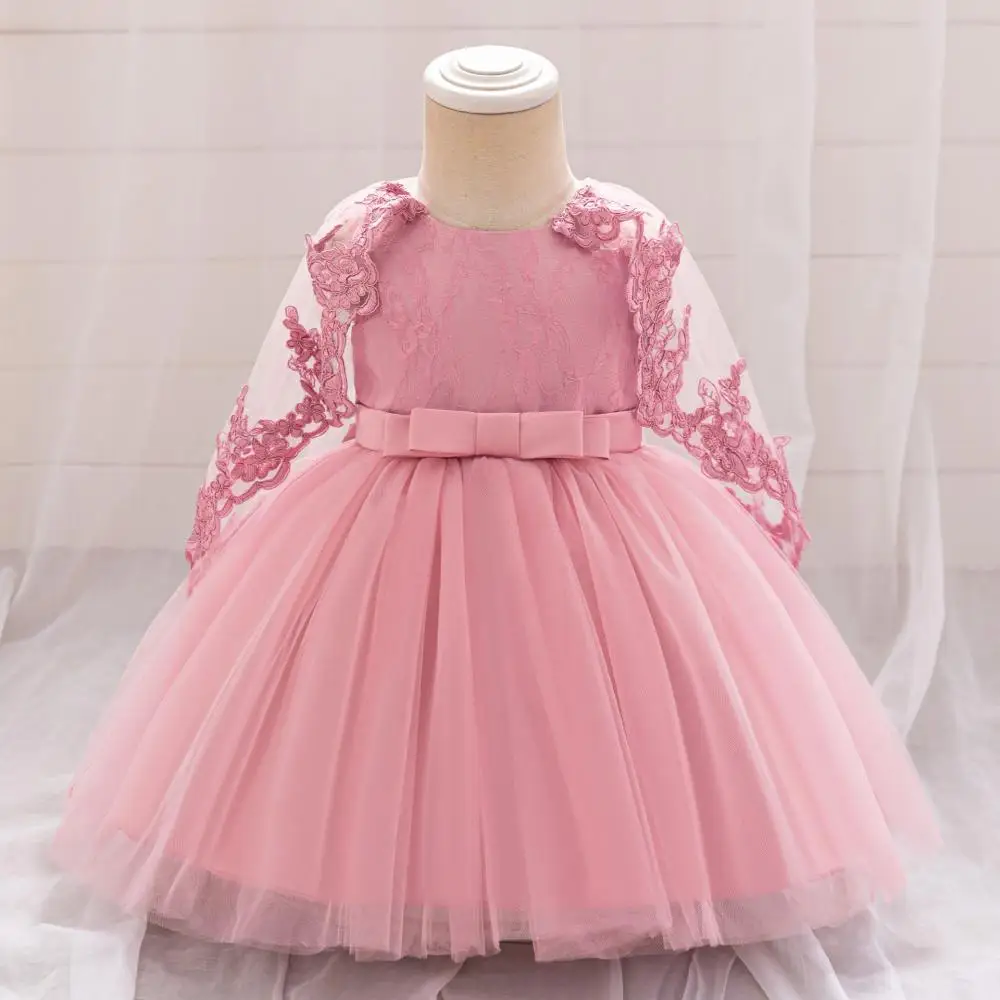 Summer Girls' New Lace Embroidered Mesh Shawl Princess Dress Children's Day School Party Performance Evening Dress
