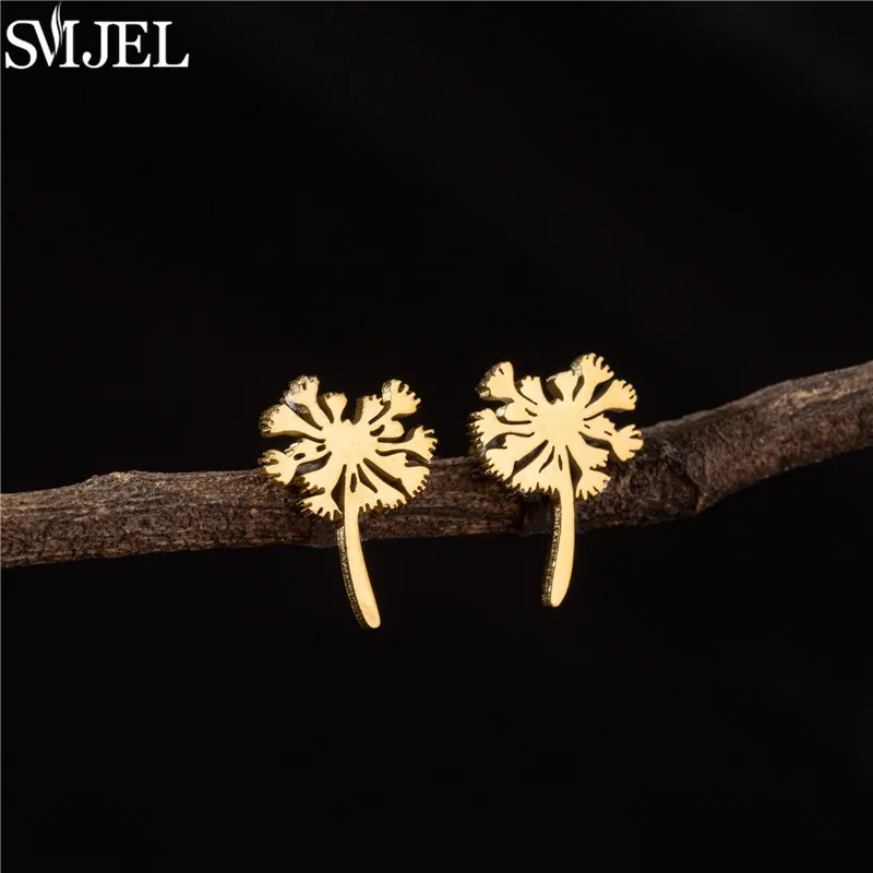 Bohemia Fashion Female Dandelion Stud Earrings for Girls Cute Small Flower Stainless Steel Earings Bridesmaid Jewelry Brincos