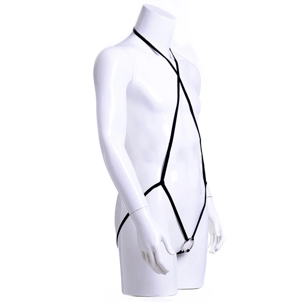 بدلة جسم رجالية مثيرة عارية الظهر ، ثونغ صلب ، ملابس داخلية مثيرة ، خاتم الديك ، ملابس داخلية ، جمبسوت مفرغ ، سلاسل جي بأربطة