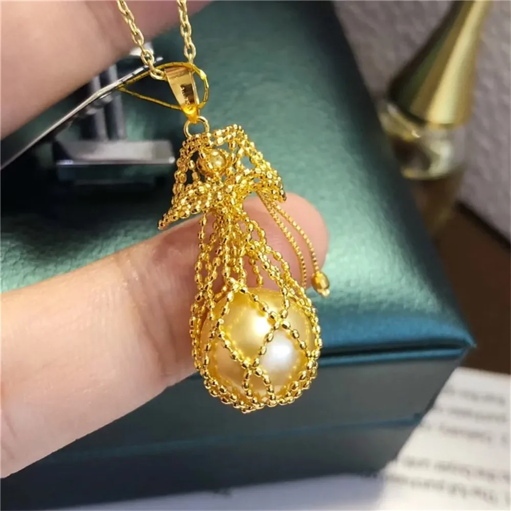 

DIY Pearl Accessories G18 K Gold Pendant Empty TOEFL Bag Necklace Fit 9-12mm Round Elliptical Beads G201