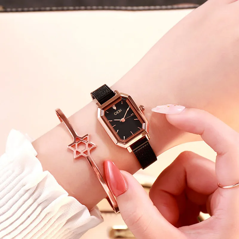 Luxury Brand lady Crystal Watch Women Dress Watch Rose Gold Waterproof Square Watches Female Stainless Steel Wristwatches INS