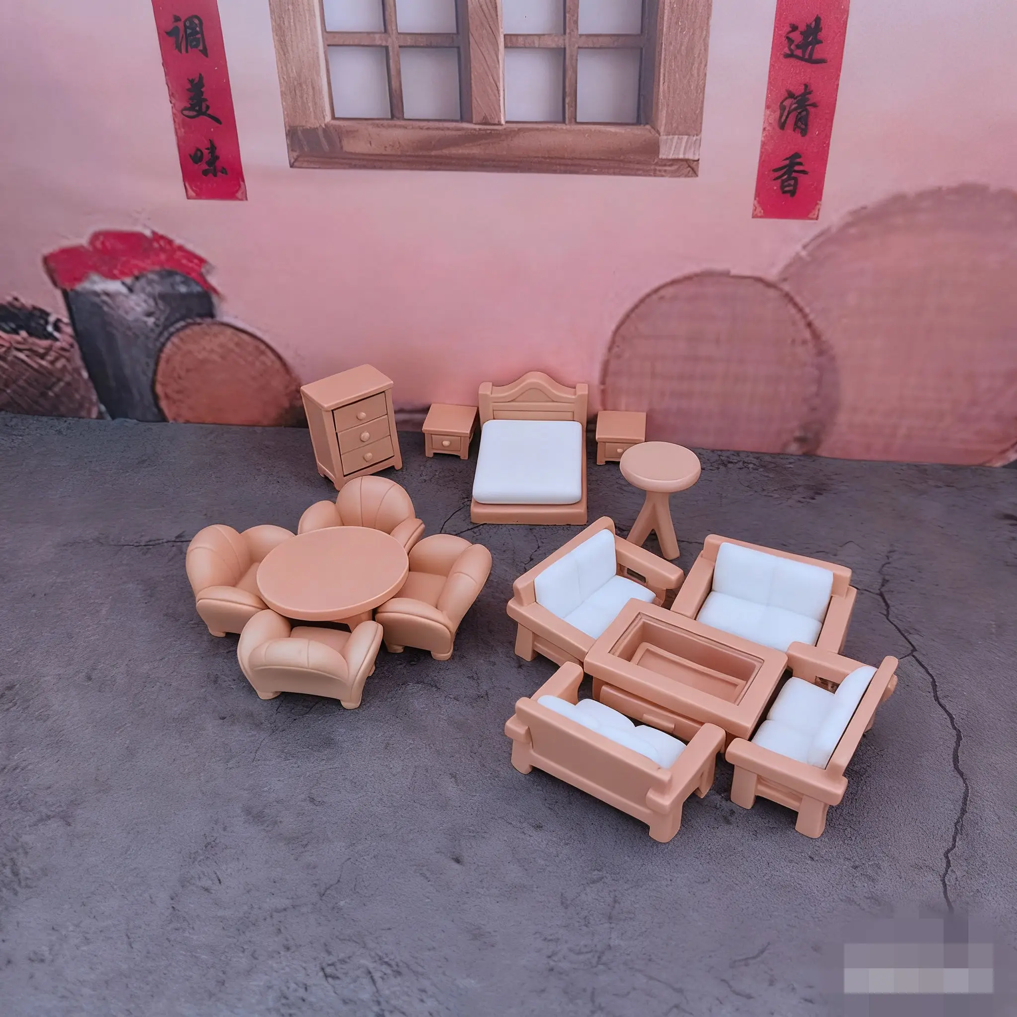 إكسسوارات بيت الدمى - كرسي طاولة مصغر وأريكة أثاث صغير واقعي لتزيين نموذج مشهد مسرح