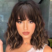 14-Inch Bangs Short Bob Way Synthetic Wigs  Curly Wig for Women Natural Looking Heat Resistant Fiber Hair for Daily Party Use