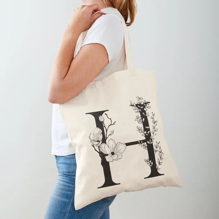 

Letter H Monogram - Floral Initial Tote Bag cute tote bag Reusable bags Customizable tote bag Portable shopping