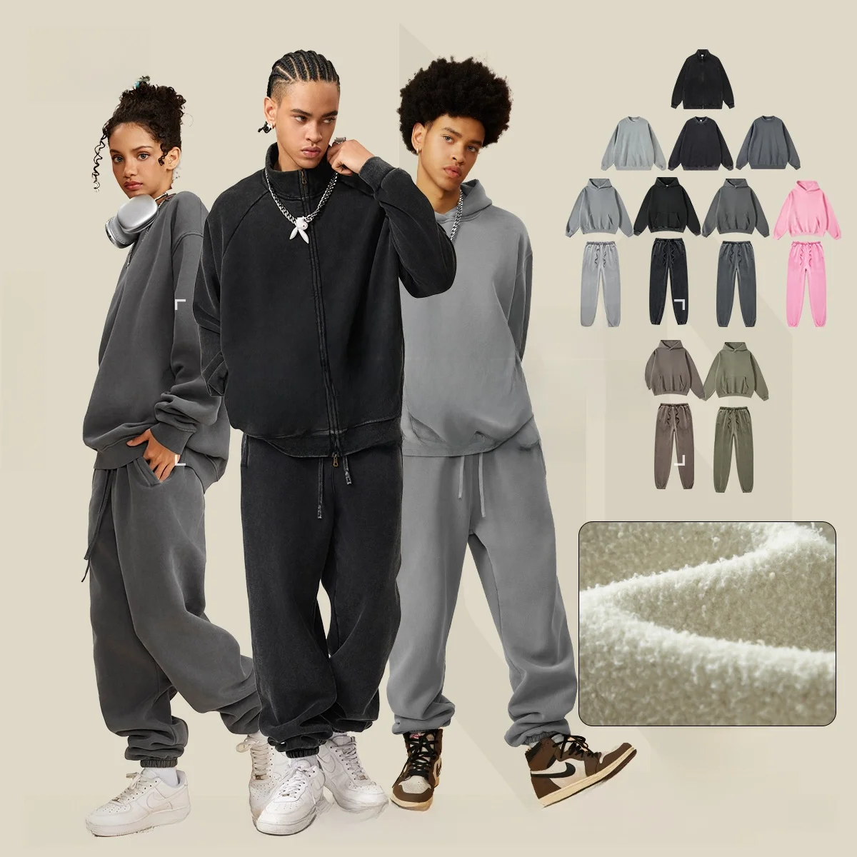 

Мужской осенний модный брендовый комплект из двух предметов: худи на молнии с воротником и базовая футболка из плотного хлопка, цветной