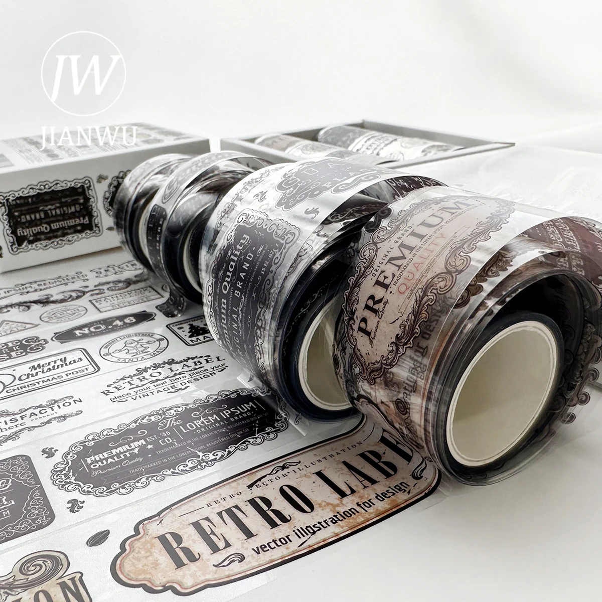 JIANWU 8 Rolls/set Vintage Landscaping Material Decor PET Tape Set Creative DIY Journal Collage Scrapbooking Stationery