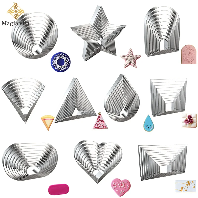 

DIY 10Pcs Set Geometry Heart Metal Cookie Cutter For Biscuit Mold And Stamp Fondant Pastry Cake Baking Tools Kitchen Accessories