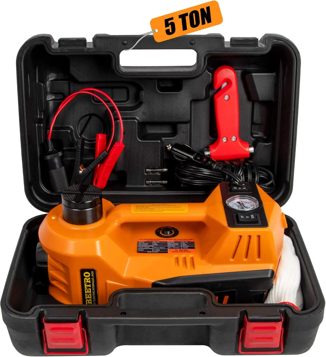 

5 Ton 12V Electric Hydraulic Car Jack Kit with Inflator Pump for Sedan MPV Tire Changing, Lifting Range 6-17.7''