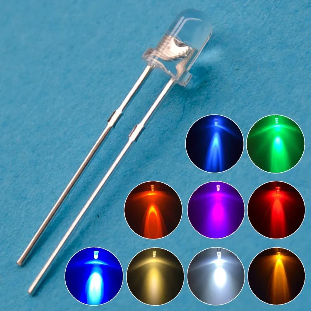 100Pcs F3 3mm Round White Red Green Blue Water Clear Diode LED Assortment Kit Ultra Super Bright Light Emitting Diodes Bulb Lamp