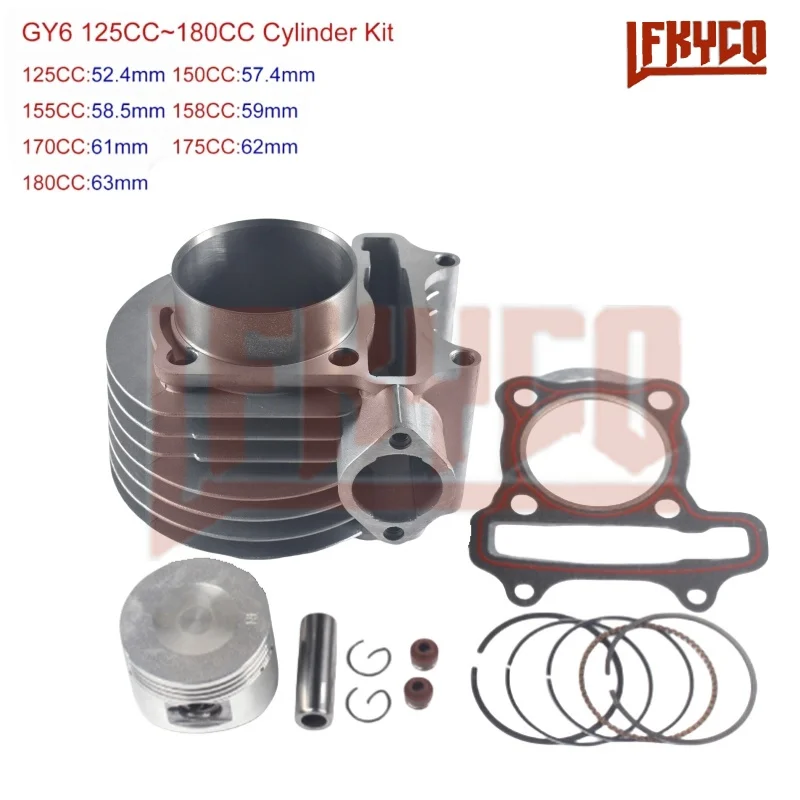 Motocykl 52.4mm-63mm zestaw cylindrów silnika silnik dla GY6 125CC 150CC 155CC 158CC 170CC 175CC 180CC ATV części do skuterów Motoblock