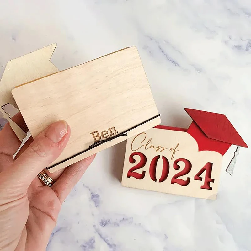 Gift Card Holder For Graduate 2024 Personalized Wooden Graduation Card Box Multi Card Case Grad Card Organizer Case Customized