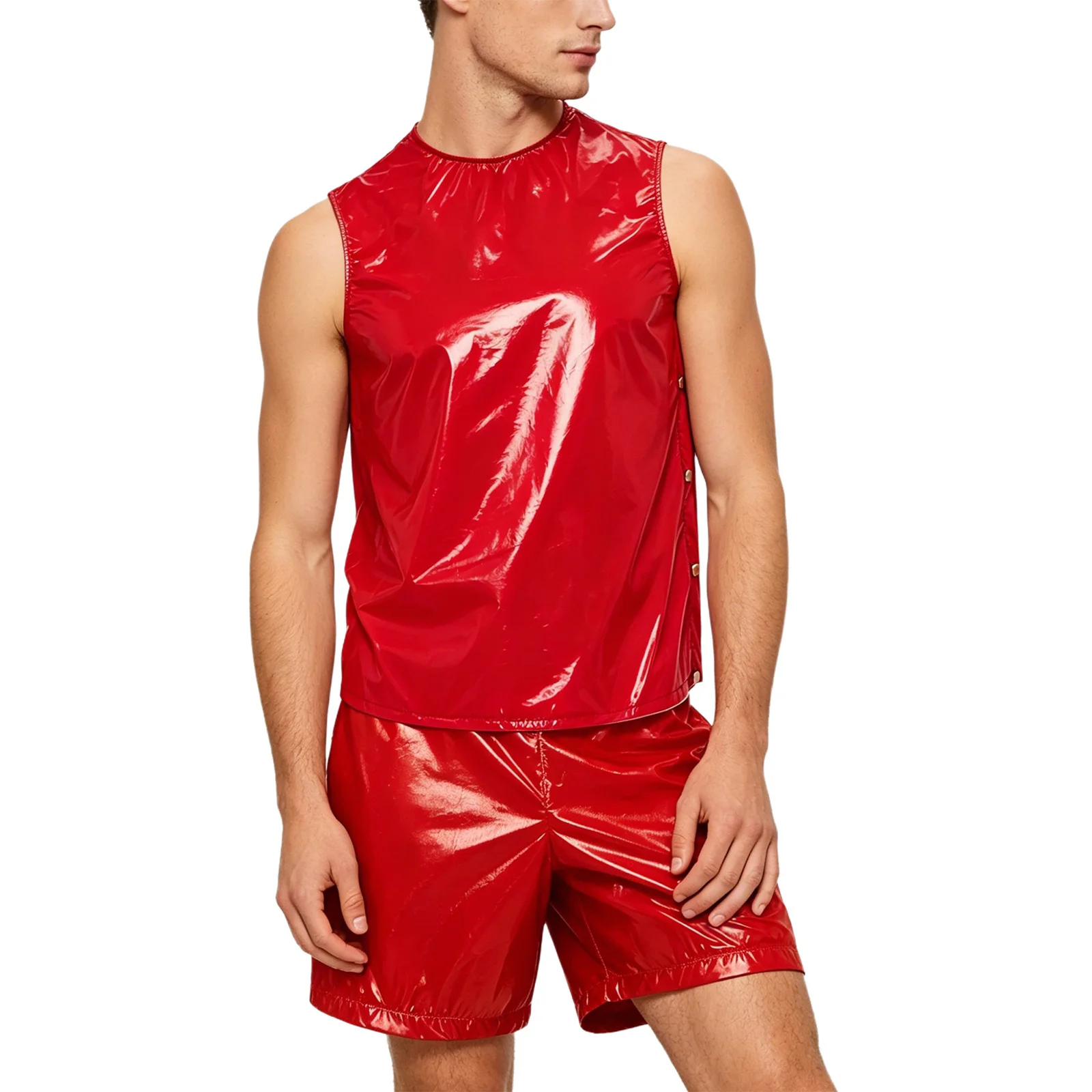 Mens Waterproof Sweat Tracksuit Sleeveless Tank Tops and Sides Buttons Boxer Shorts Workout Outfit for Senior Assisted Living