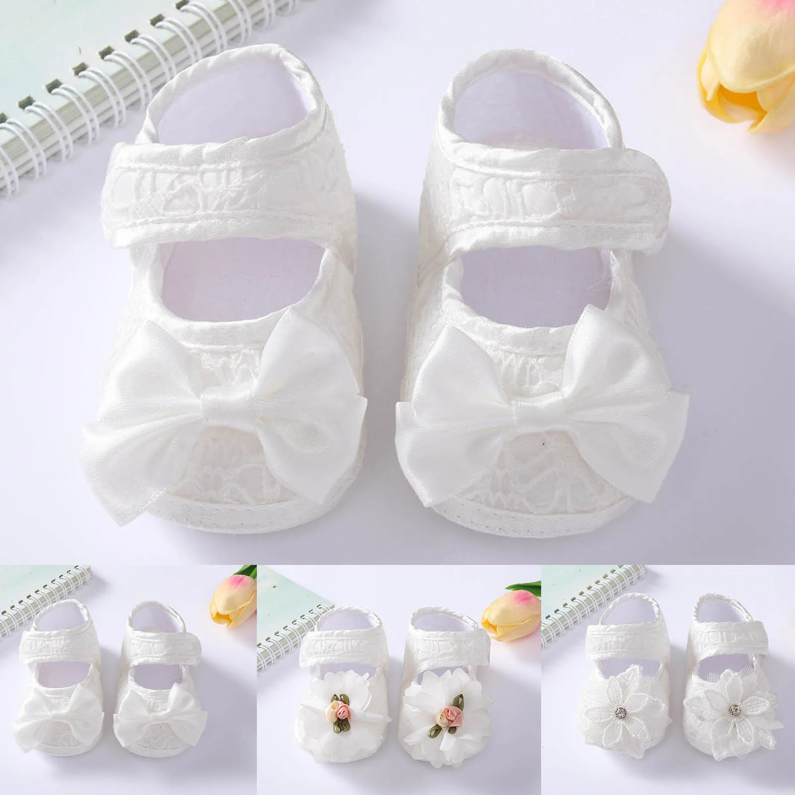 

Infant Baby Girls Shoes Non-Slip Soft Soled Walking Shoes Lace Bowknot Flats Toddler First Walker Spring Summer Princess Shoes