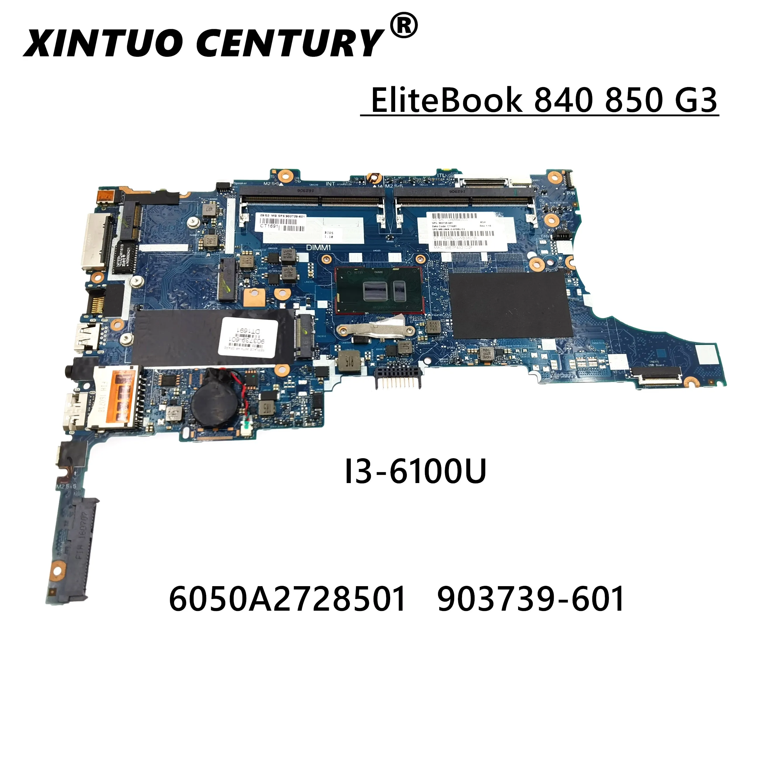 For HP EliteBook 840 850 G3 Laptop motherboard 903739-001 903739-601 DDR4 6050A2728501-MB-A01 SR2EU I3-6100U CPU