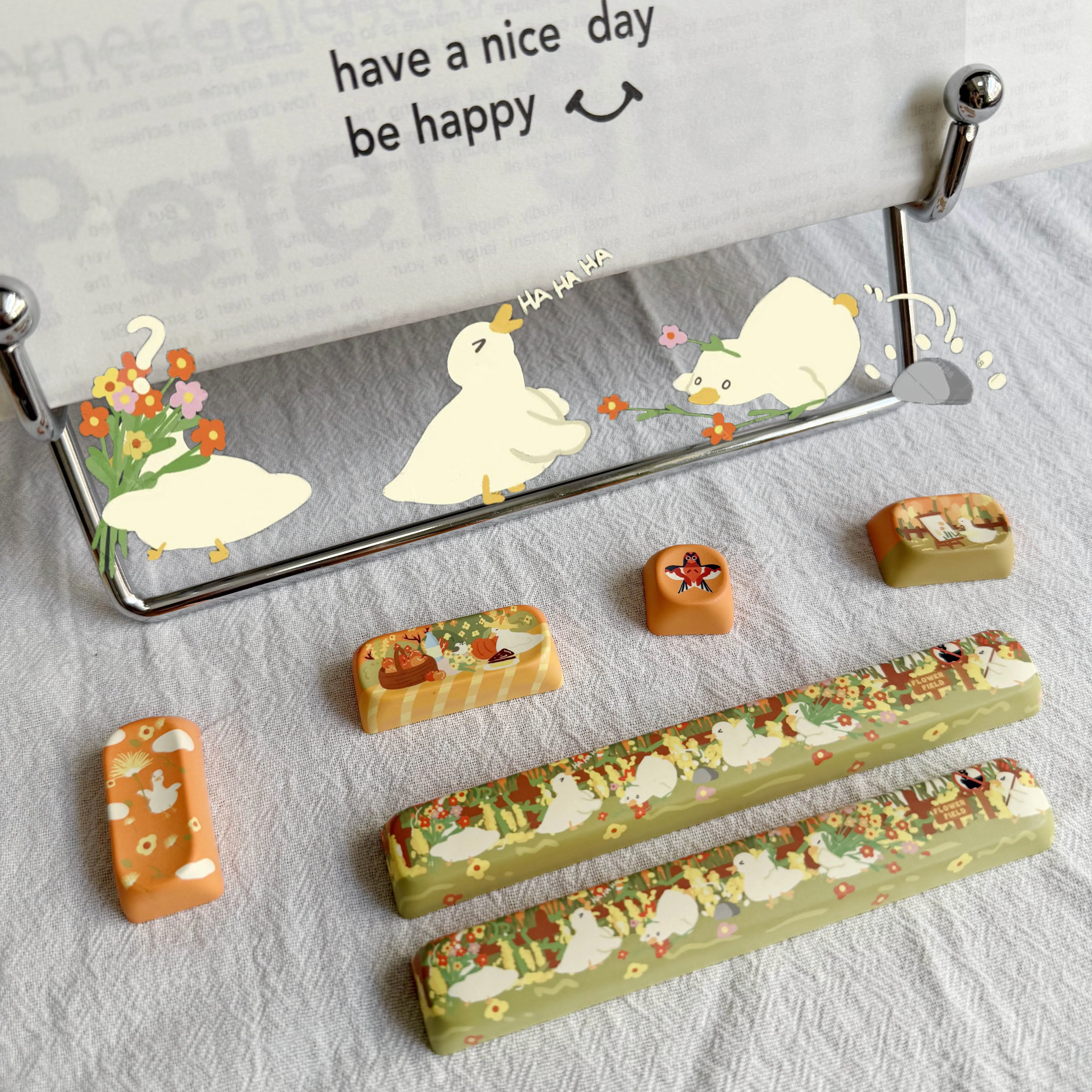 

Orange Flowers Ducks PBT Keycaps MOA Personality Customize Key Caps Set for Office Gaming Mechanical Keyboard Cute Keycap