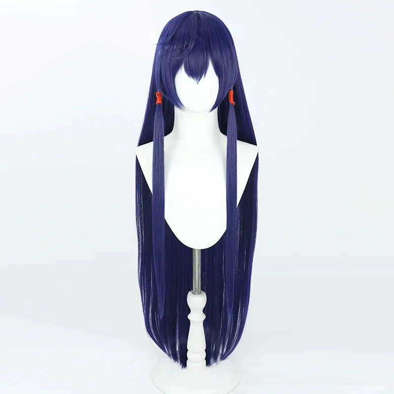 Arknights CH‘EN The Holungday Cosplay Wig Chalter 105cm Long Dark Blue Heat Resistant Synthetic Hair Halloween Role Play Party
