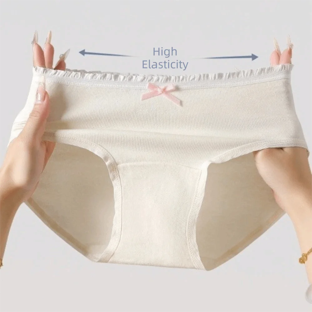 Underpants Mid Waist Bow Cotton Panties Letter Comfortable Underwear for Women Simple Sweet Flower Briefs Girl