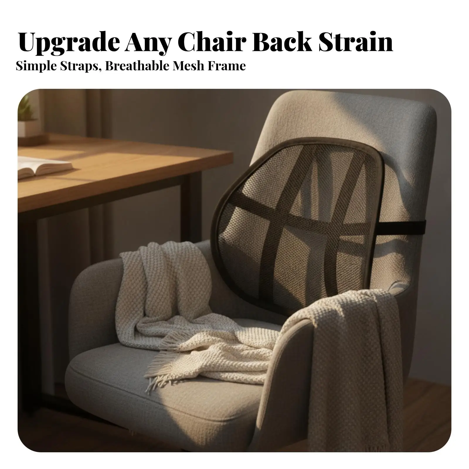 Ergonomic Mesh Back Support Cushion for Office Chair Car Seat Breathable Pillow with Straps Black