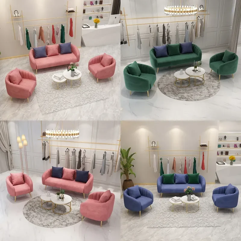 Light Luxury Pink Flannel Sofa Set  Clothing Store Beauty Salon Reception Area Internet Celebrity Leisure Combination