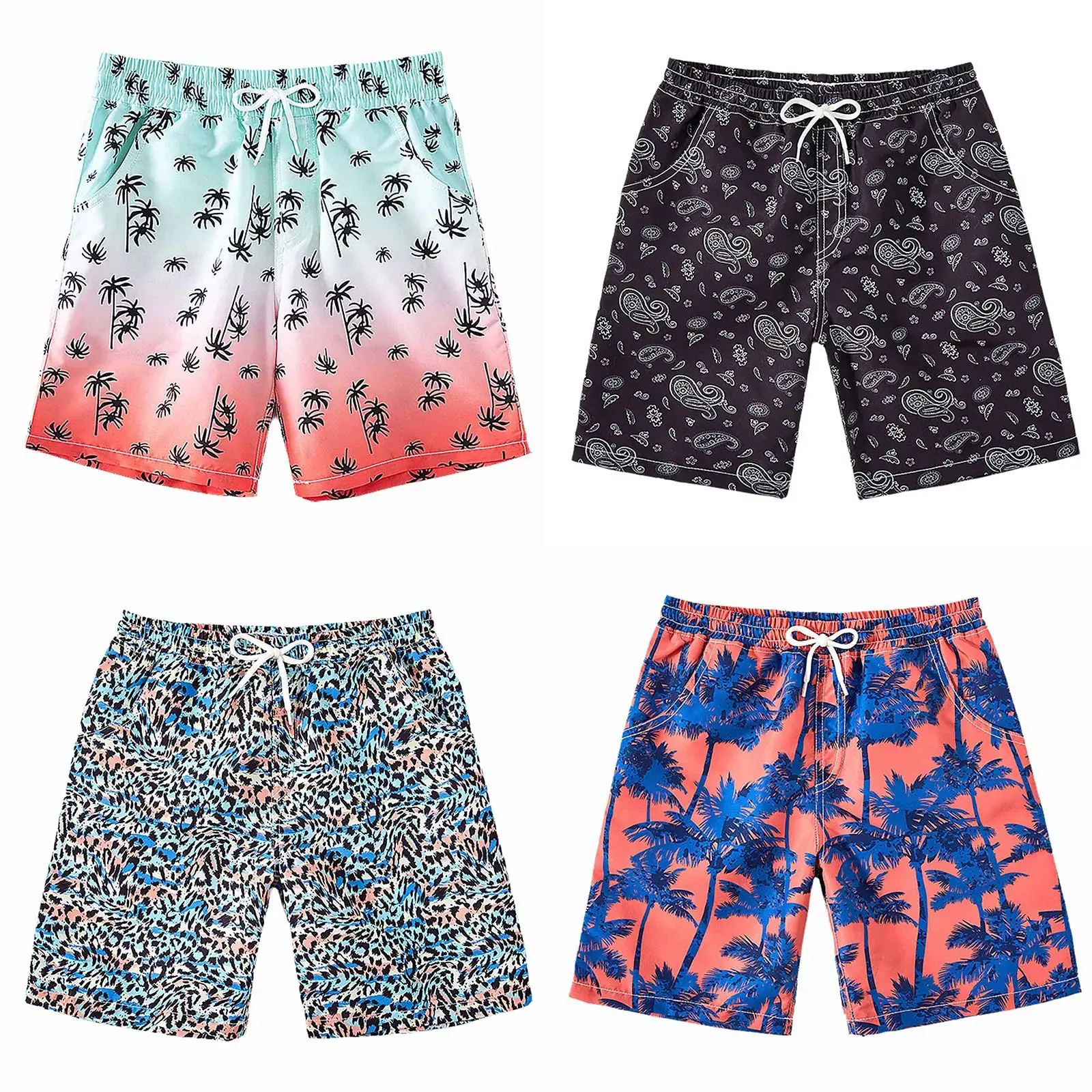 Kids Boys Printed Swim Trunks Drawstring Elastic Waistband Volleyball Shorts with Pockets for Beachwear Holiday Vacation Surfing