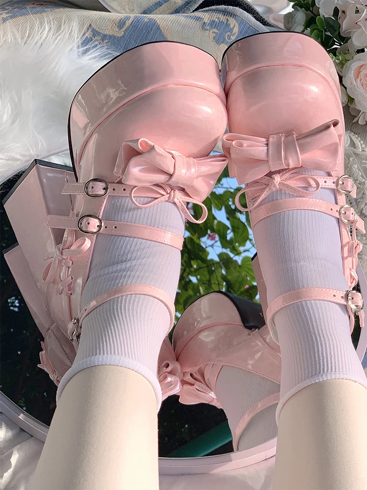 

Summer Fashion Tea Party Sweet Lolita Shoes Women's Super High Heels 12cm Platform 4cm Cute Square Toe Mary Jane Shoes