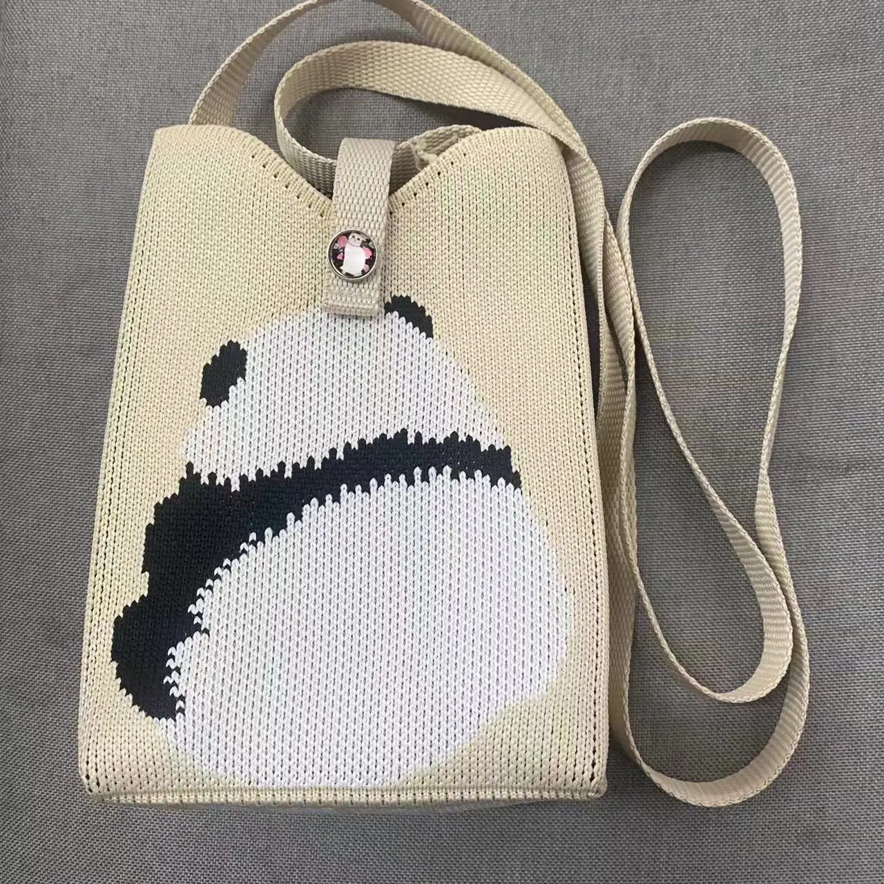 Ladies' Fashion New Panda Knitted Shoulder Bag Tote Bag Personalized Korean Edition Casl Texture Women's Mobile  Bag