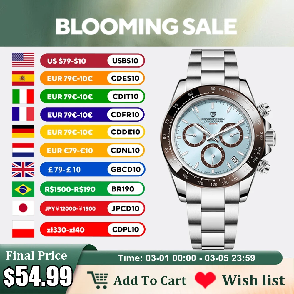 2025 New PAGANI Design Top Brand Men's Sports Quartz Watches Sapphire Stainless Steel Waterproof Chronograph Luxury Reloj Hombre