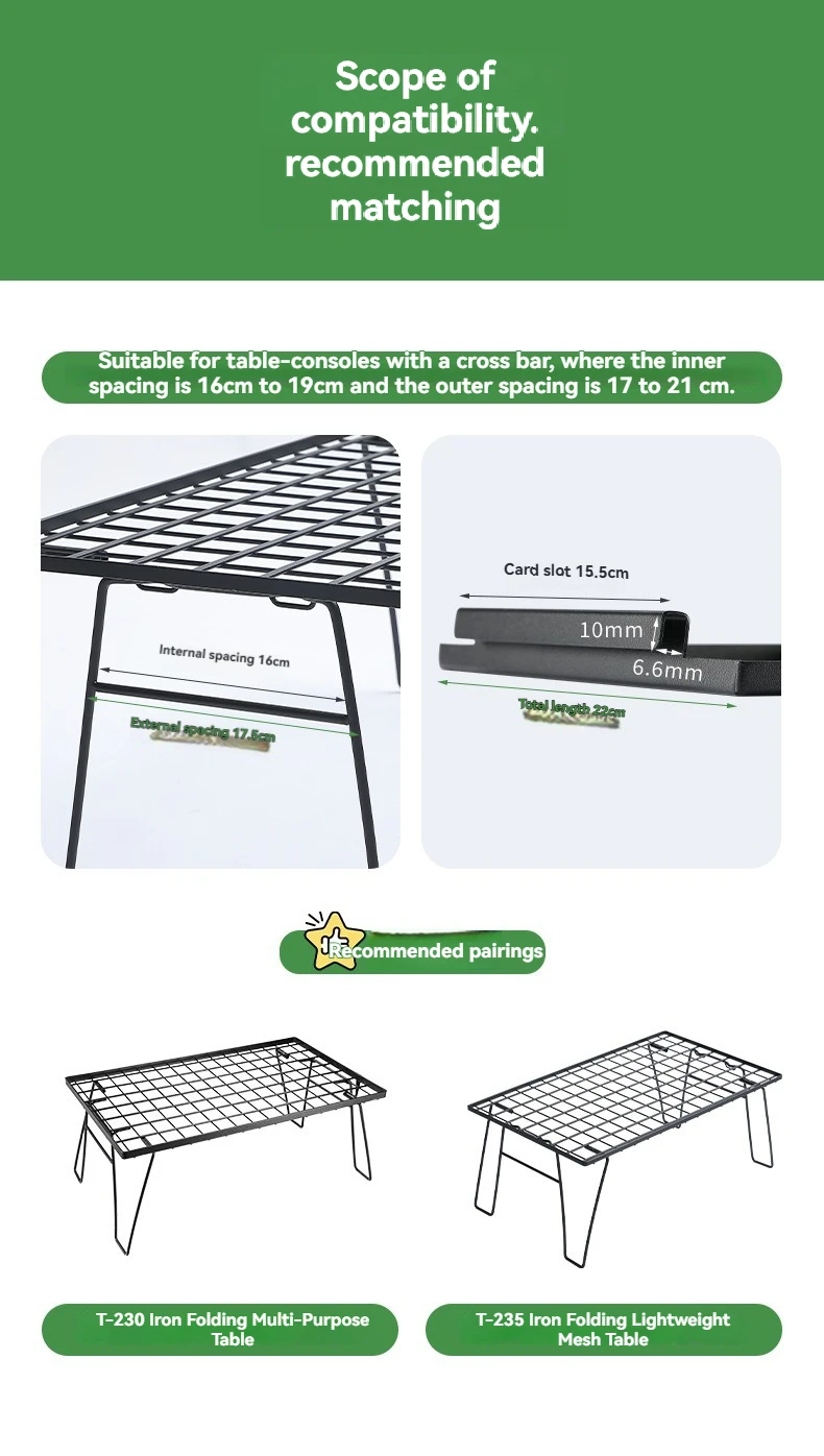 T-2302BK Camping-Tisch-Erweiterungsplatte Edelstahl Outdoor-Netztisch Zusatzplatte Mehrschichtige Aufbewahrung Schnellmontage-Platte – Detail 6