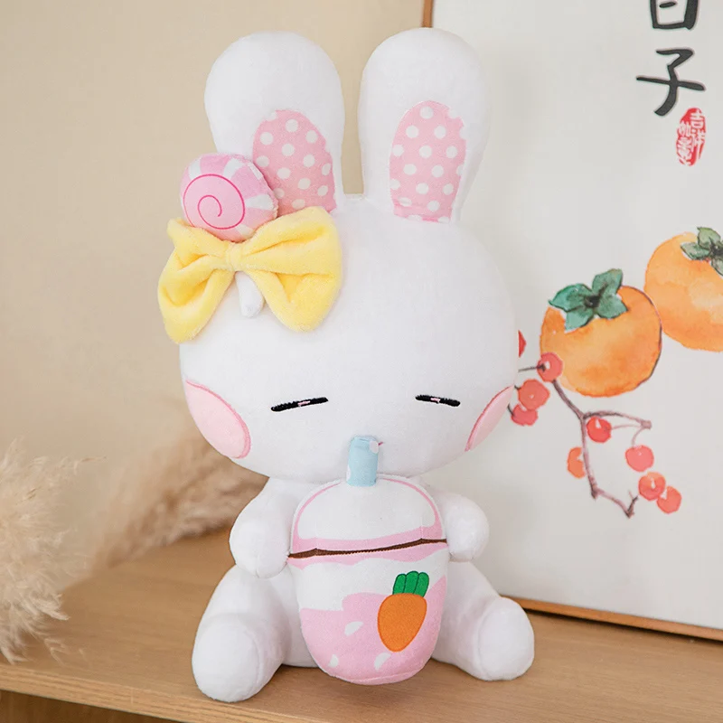 Cartoon Close Eyes Milk Tea Bunny Plush Toys Cute Soft Stuffed Animals Rabbit Doll Kawaii Hug Pillow for Girls Kids Xmas Gifts