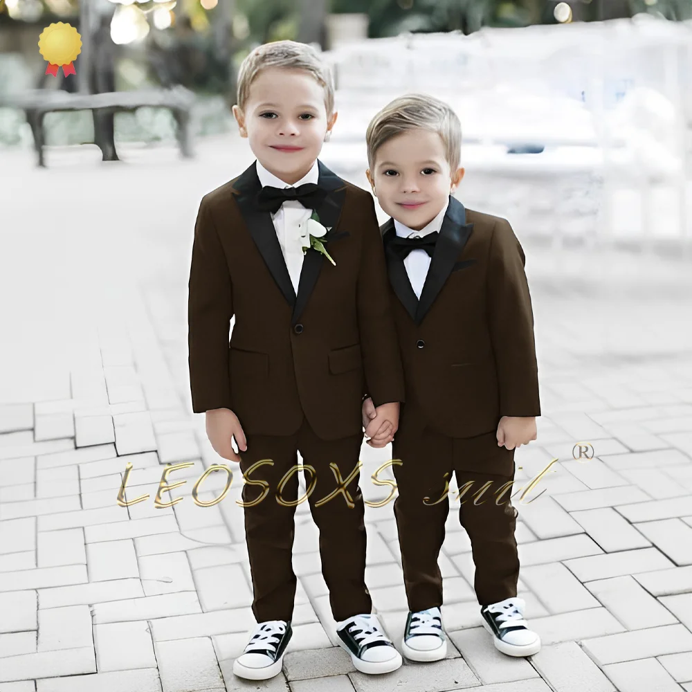 Boy's 2-Piece Suit - Black Mandarin Collar Jacket and Trousers, Elegant for Weddings and Parties, Tailored Tailcoat for Children