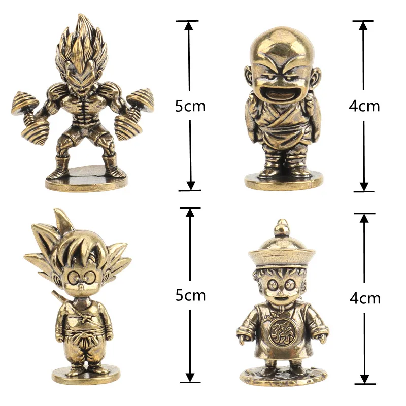 4-7cm Creative Solid Brass Dragon Ball Anime Figurines Super Saiyan Vegeta Son Goku Master Roshi Metal Statue Desktop Decor