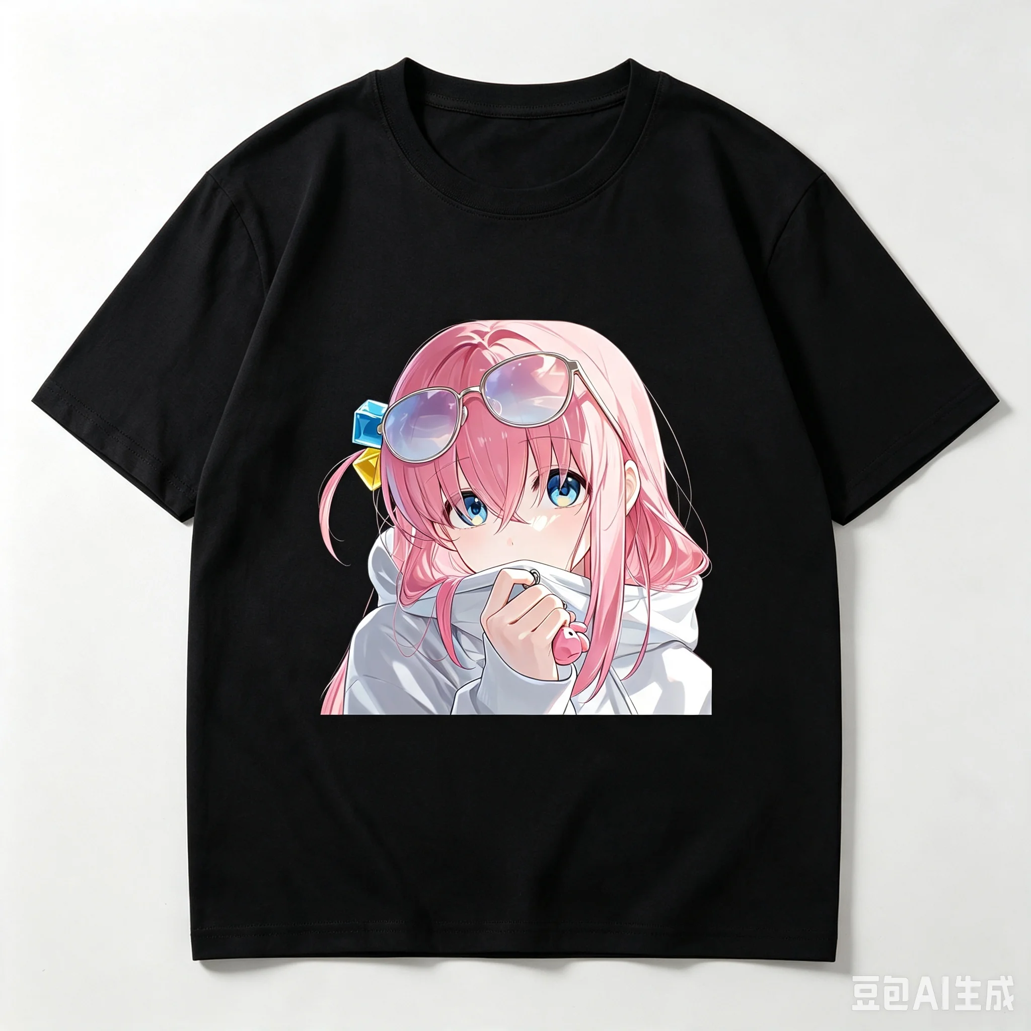 Hitori Gotoh Hoodie Sunglasses Bust Anime Frame Graphic Crew Neck Short Sleeve Women And Men T-Shirt