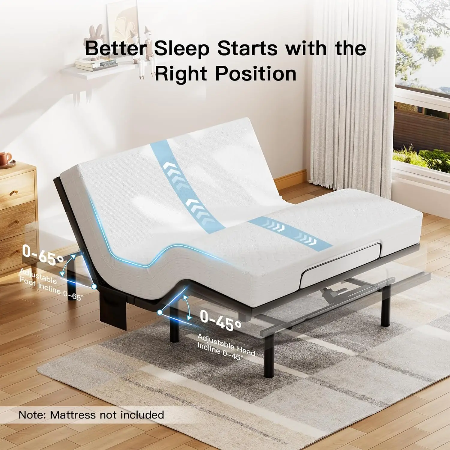 Twin XL Adjustable Bed Frame, Electric Bed Base with Head & Foot Incline, USB-A & USB-C Ports, LED Under-Bed, Customized view 5