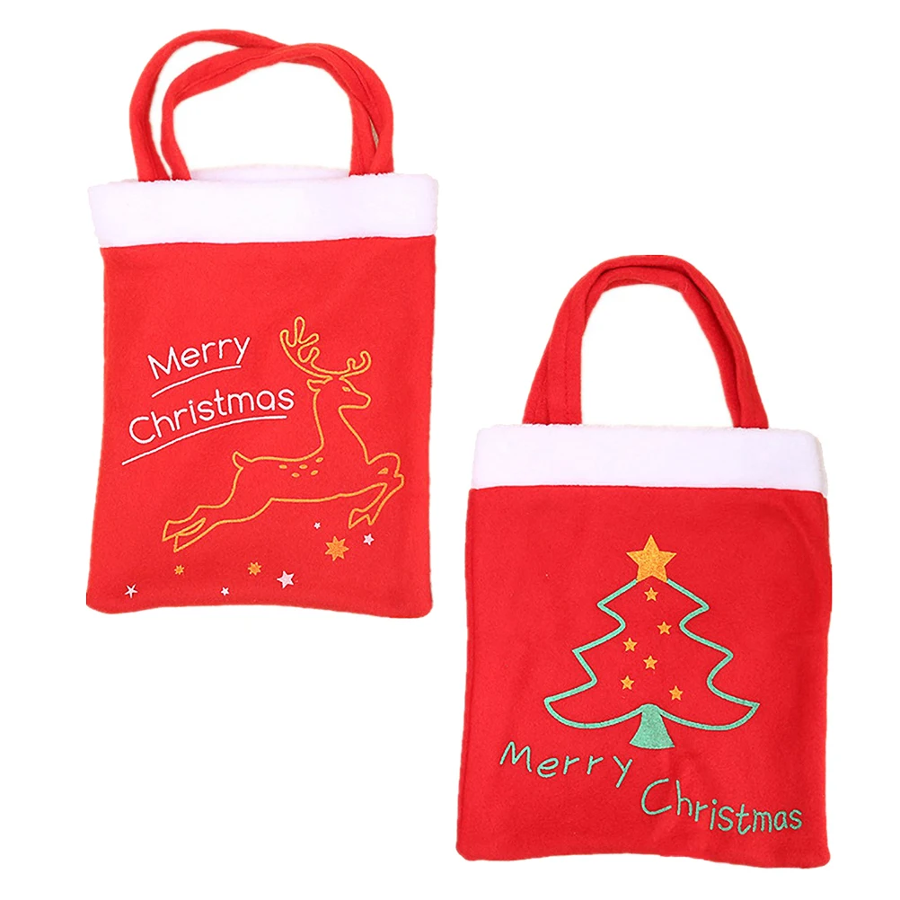 

2 pcs Christmas Gift Bags Red Elk Pattern Portable Tote Storage Festive Bags For Kids Holiday Theme