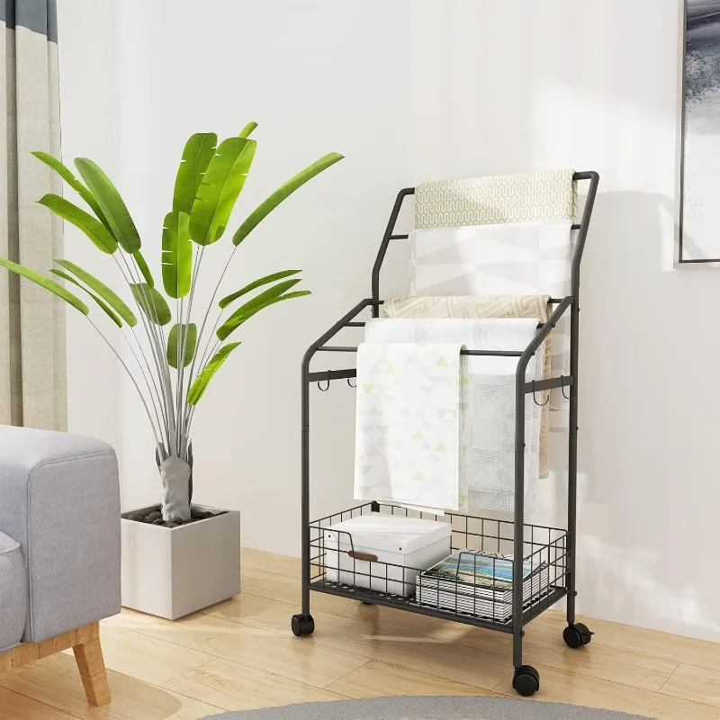 

Freestanding Bathroom Organizer Towel Rack with Rust-Resistant Steel Frame, Mobile Floor Storage for Bathrobes Laundry