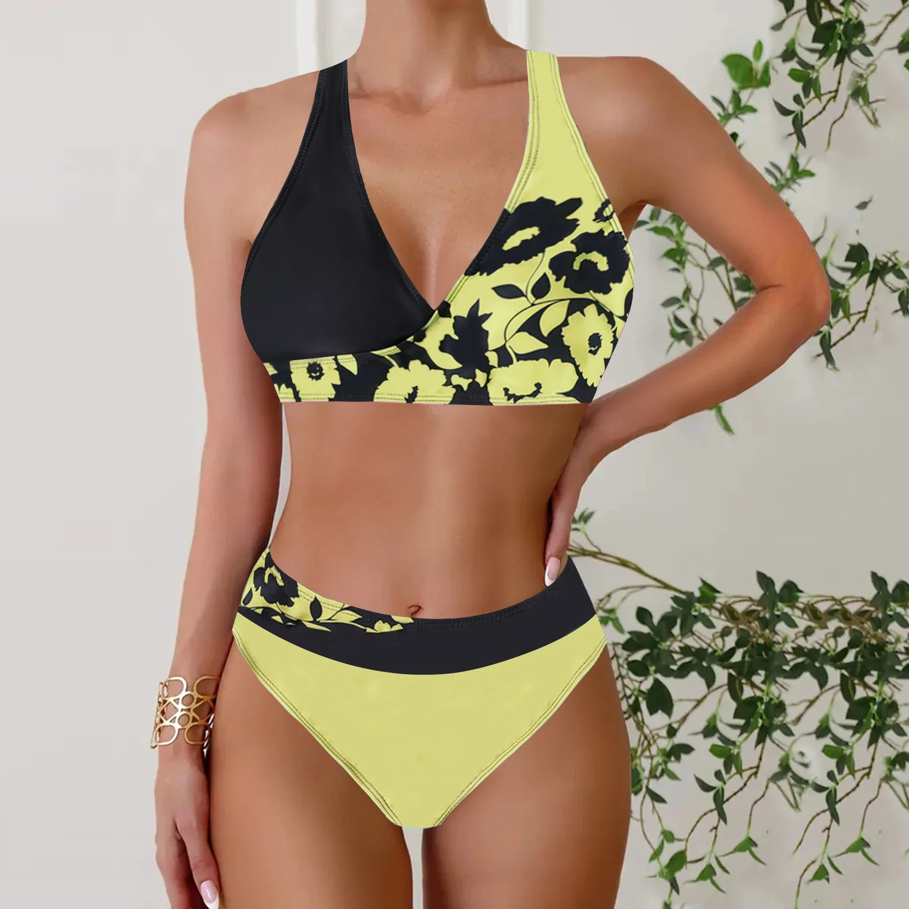 Two Piece Women's Tropical Print Bikini Set Summer Vacation Swimsuit Lady Print Tankini Tops  Summer Beach Swimwear